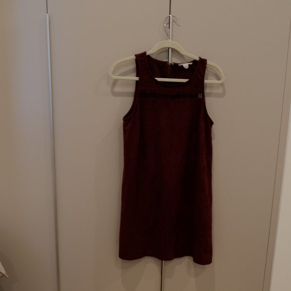 Love Riche Burgundy Suede Dress w/ Front Cut Out - Picture 1 of 5